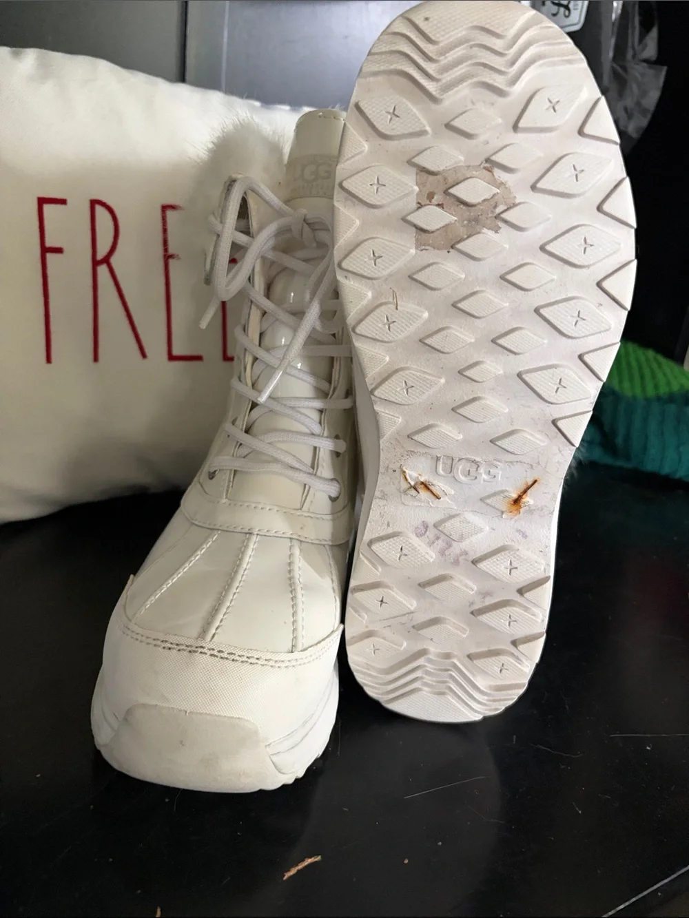 UGG Adirondack III Patent White Leather Waterproof Winter Boots with Faux Fur